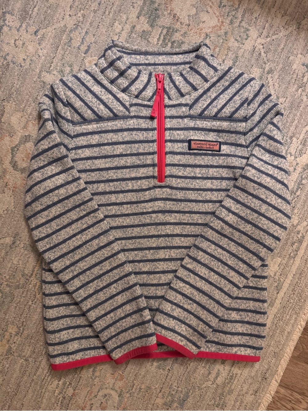 Vineyard Vines Girls XS 5/6 Sherpa Lined Striped Quarter Zip Shep Pullover